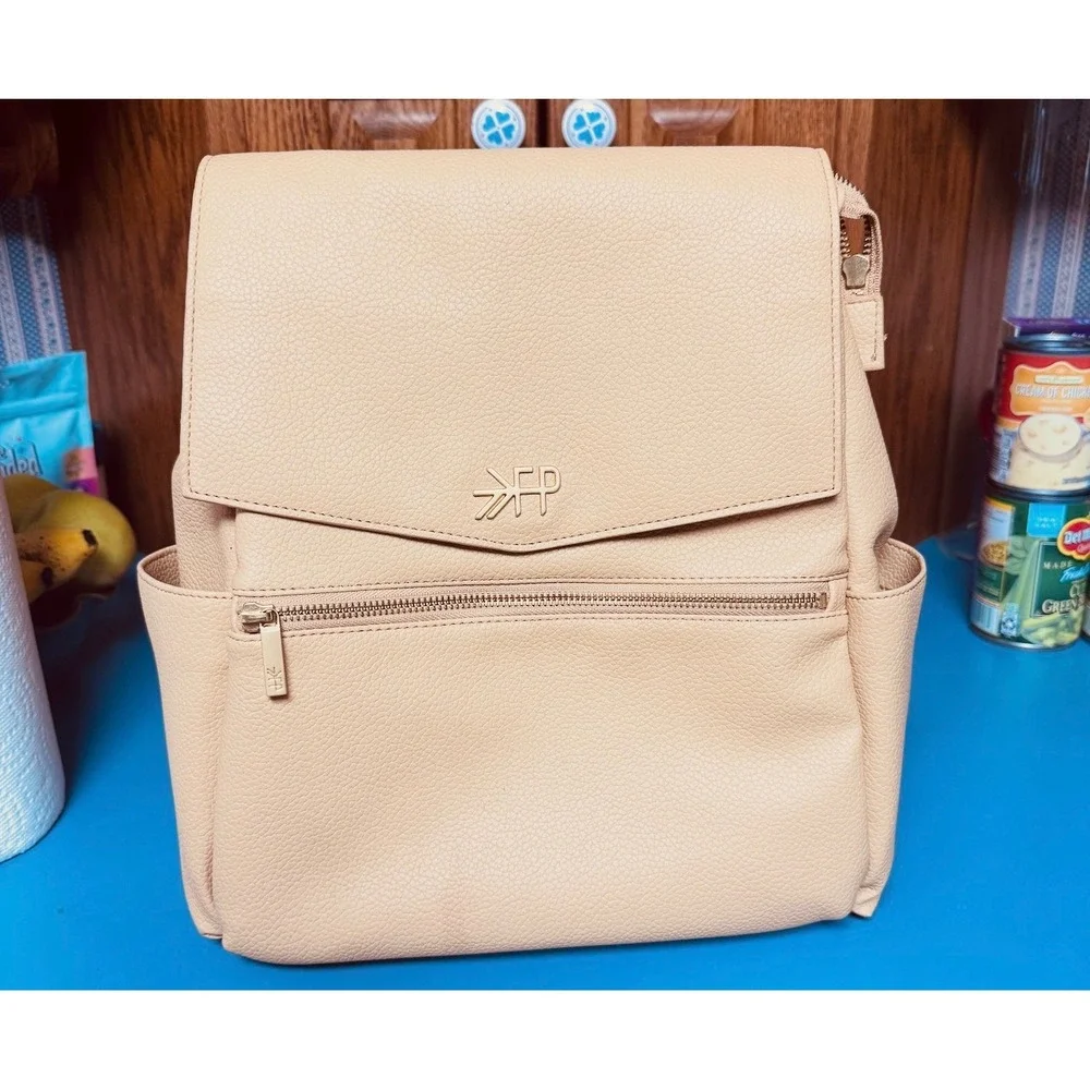 Freshly Picked Classic Diaper Bag Backpack Tan Vegan Leather Gold Hardware